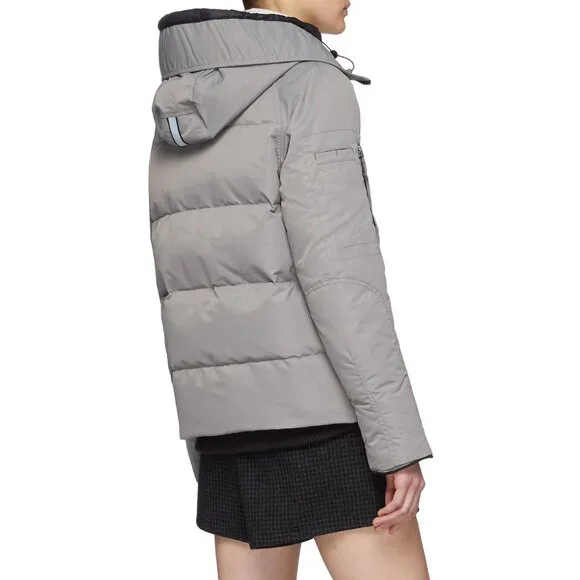 CANADA GOOSE Gray Satin Black Label EVERLEIGH Down Hooded Bomber Jacket XS